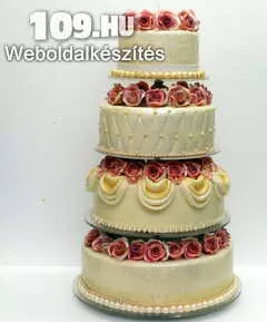Esküvői torta romantikus, sok rózsaszín rózsával