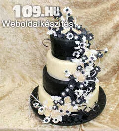 Esküvői torta fekete-fehér mezei virágokkal
